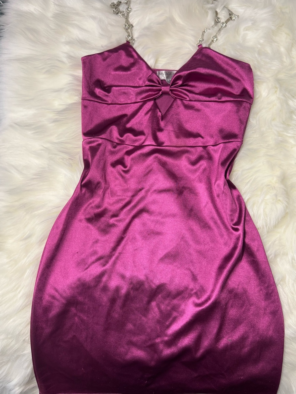Sleeveless Satin Mini Dress with Crystal Straps - Magenta